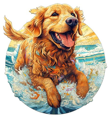 Holzpuzzle Erwachsene, 280 Teile Golden Retriever Holz Puzzle Erwachsene, 31.9x34cm Wooden Puzzle, Unregelmäßige Einzigartige Puzzle, Holzpuzzle Tierform, Holz Puzzle Mit Geschenkbox Aus Holz