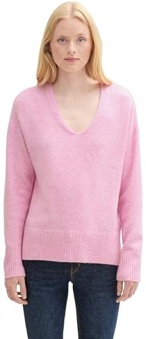 TOM TAILOR Denim Damen Cosy Strickpullover mit V-Ausschnitt, 35919 - Soft Pink Melange, M