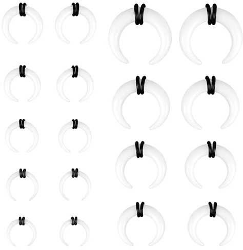 ZS 9 Paar Pincher Tapers Septumringe, Acryl Buffalo Stretcher Expander Piercing Kit zum Dehnen von durchbohrten Nasen Ohr Messgeräten 9 Größe 14G-00G (Weiß)