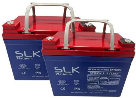 SLK Platinum Mobility Scooter GEL Battery Pair of 2 x 12v 33ah Reliable And long Lasting Replacement Batteries For Electric Scooters And Wheelchairs