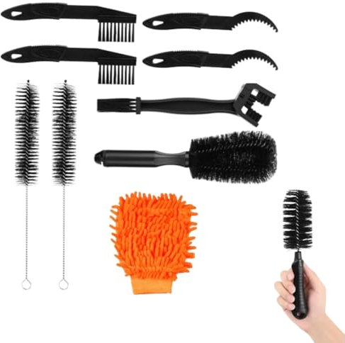 CAREDGO 9 Stück Reinigungsset Fahrrad Reinigungsbürsten Set Reinigungswerkzeug Fahrrad Reinigungsbürste Bike Tool Fahrrad Clean Brush Kit für Kette Kurbel Reifen Kettenrad Fahrradecke Schmutzreinigung