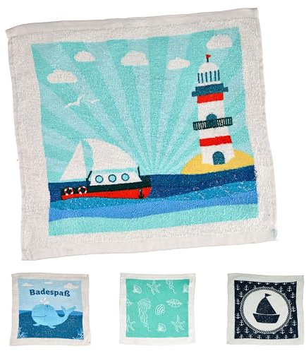 Cepewa Magisches Handtuch 'Maritim' 4er Set | 30x30cm Baumwolle | Zauberhandtuch mit 4 verschiedenen Motiven (1 x 4er Set Magisches Handtuch Maritim)