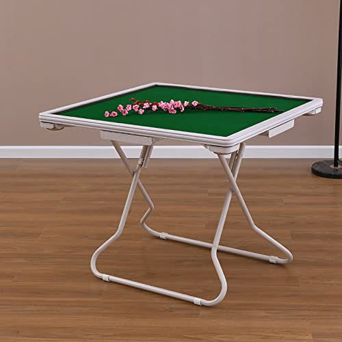 Mahjong Tisch, 35 Faltbarer quadratischer Kartentisch mit 4 Getränkehaltern & 4 Schubladen, verschleißfester Majiang-Tisch für Pokerkarten, Brettspiele, Sitzplätze 4