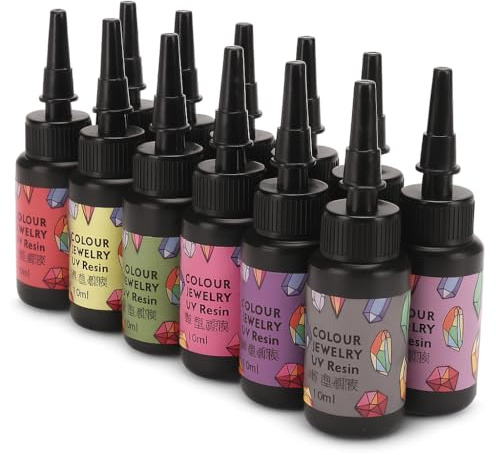 Klares UV-Harz, UV Epoxidharz, UV Harz Farben Set, 12 Flaschen, Schnellhärtend mit Düse, für Harzschmuck DIY Basteln Kunsthandwerk