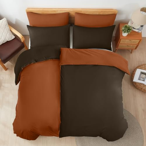 Sufdari Bettwäsche Baumwolle 220x 240cm, 100% Baumwolle Bettbezug Braun/Orange, Bettwäsche-Set mit 2 Kissenbezüge 80x80 cm+ 1 Bettbezüge mit Reißverschlus