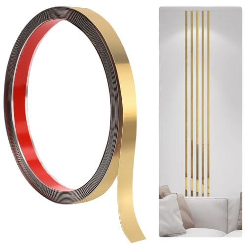 MINUNUSI Garniture de Moulage Métallisée, Bande Décorative Dorée 5M en Inox Baguette Doree de Finition Peel and Stick Moulure Flexible Auto-Adhésive Moulure et Garniture Murale pour Mur Plafond, 1CM