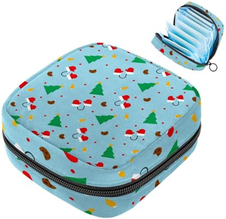 Frohe Weihnachten Handschuhe Baum Erste Periode Kit für Mädchen, Tampon Slipeinlagen, Menstruations-Geldbörse, Stillunterlagenhalter mit Reißverschluss, Sanitär-Sammelservietten-Organizer