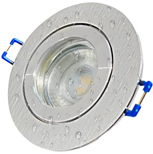 Lichtfaktor24 LED Bad Einbaustrahler 230 Volt | 1 x 5 W LED | Farbe ALUMINIUM geb. IP44 LED Einbauleuchte Neptun Rund Neutralweiss Feuchtraum Dusche Innen oder Aussen (1)