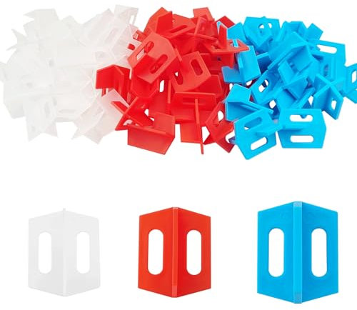 Fliesen-Nivelliersystem, wiederverwendbar, 3 Seiten, Kreuzform, T-Form, Keramik-Boden-Wand-Werkzeuge, Kreuz, Keramikfliesenspalt (weiß, 1 mm, rot, 2 mm, blau, 3 mm), 150 Stück