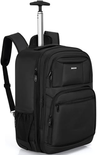 IPEB Sac à dos à roulettes, sac à dos, 45,7 cm, pour porte-documents étanche pour voyage/hommes/femmes, noir, grand sac à dos, convient pour les voyages en avion en voyage d'affaires, Noir , EXTRA