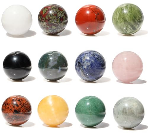 Wemeki Mezcla de piedras de cristal, 4 unidades, bolas de esfera de piedras preciosas, piedras redondas de 1.6 pulgadas, esfera de cristal pulido de bolsillo, piedras preciosas, esferas decorativas