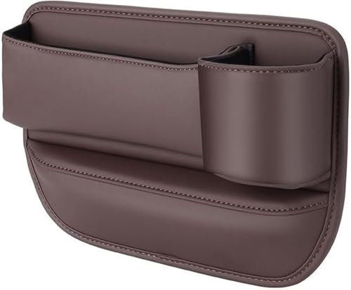 Car Seat Gap Filler Organizer, Car Leather Cup Holder Gap Bag, Leather Car Seat Storage Box with Water Cup Holder, Car Storage Front Seat(D,Right)