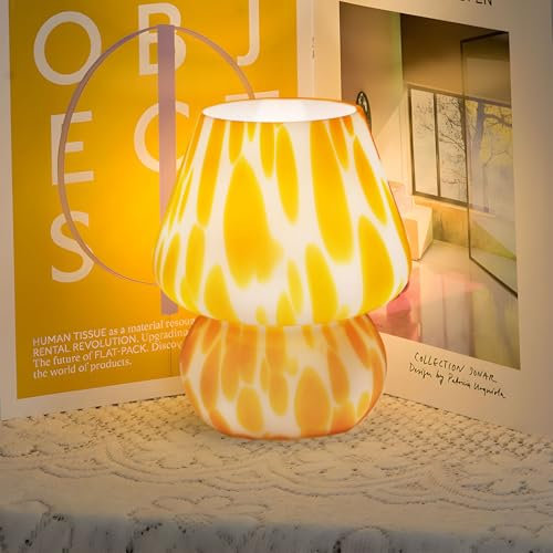 MLOQI Lampe de Table de Champignon, Lumière de nuit en Verre Chambre à Coucher, Lampe de Chevet Chambre Veilleuse Cadeaux De Pour La Famille Les Amis (Orange)