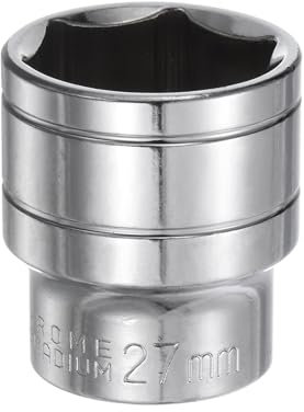 sourcing map 6-Point Socket 1/2 Drive 27mm Metric 1.7 Length 45# Steel Shallow Sockets Full Polishing Short Chrome Sockets for Car Repair Mechanical Maintenance Home Use