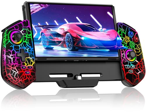 MystNova Manettes de commutateur, effet Hall Effect Joystick Switch pour Nintendo Switch/OLED, pleine grandeur Grip sans fil Switch Pro Controller avec lumières LED Mode à distance sans dérive