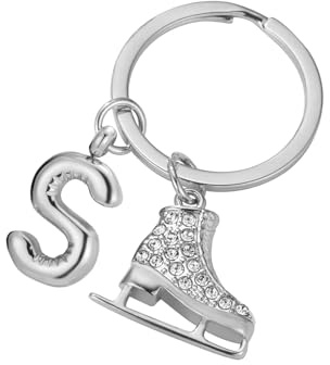 Amaxer Porte-clés tendance en forme de patin à glace et lettre de bulle, initiale de l'alphabet de A à Z, en acier inoxydable, bijoux porte-clés unisexe (S)