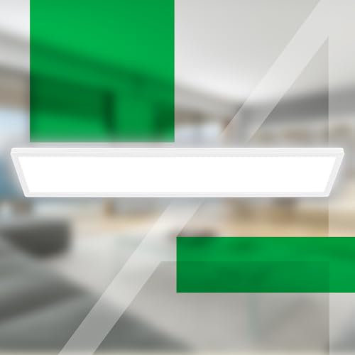BRILONER - LED Deckenleuchte Effizienzklasse A, 98cm, ca. 50.000h Licht, 21W bei 4800lm, LED Panel flach, helle energiesparende Deckenlampe Wohnzimmer, Küchenlampe, Wohnzimmerlampe 98x20x3 cm, Weiß