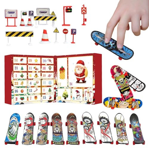 Finger Skateboard Adventskalender 2024, 24 Tages Weihnachts-Countdown Adventskalender Mit Finger Skateboard, Fingerboard Mit Coolem DesignFür Kinder