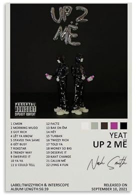 Up 2 Me Yeat Album-Cover, ästhetische limitierte Auflage, Poster, Unterschrift, Rap-Sänger, Musikposter, Schlafsaal, Dekoration, Schlafzimmer, Poster, Druck, Leinwand, Wandkunst, Zimmer, 30 x 45 cm,