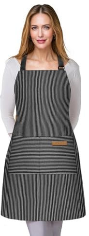 Thougthings Schürze, Kochschürze, Küchenschürze, Baumwolle mit zwei großen Taschen, verstellbare Höhe, universell einsetzbar für Damen und Herren (Schwarz)