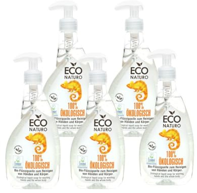 EcoNaturo - Ökologisch Flüssigseife 5x400 ml – Bio Seife mit Ecolabel-Zertifikat – Handseife Flüssig für alle Hauttypen – Feuchtigkeitsspendend & Beruhigend – Handseife Nachfüllbeutel - Liquid Soap