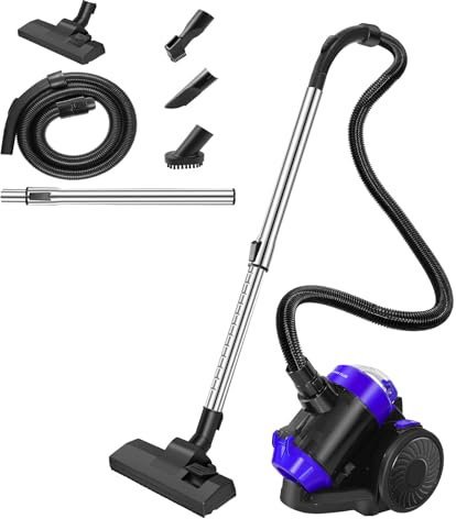 AUTOFU Aspirateur cylindrique sans Sac avec Filtre hygiénique pour sols durs, Moquette et Voiture, Compact et léger, 1000W, 1.5L, 4 Embouts, Tuyau Flexible de 1.76m, Bleu et Noir