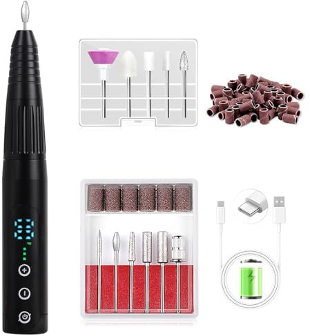 WEIKILLY Ponceuse pour Ongles, 35000 RPM ongle electrique sans fil, Professionnelle ongles en gel acrylique Perceuse ongles électrique,Portable pour une utilisation à la maison, en voyage ou en salon
