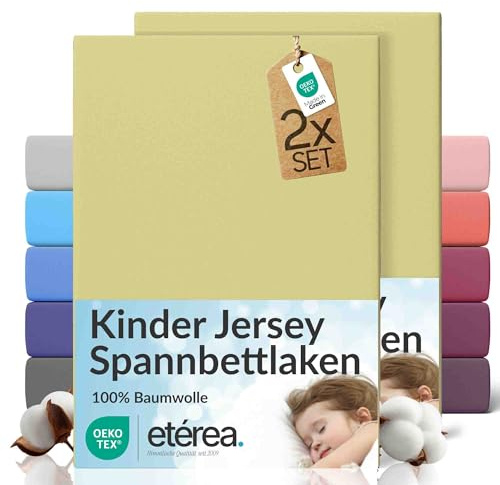 etérea Jersey 2er Set Spannbettlaken 80x160cm - 80x180cm Minze bis 20 cm Höhe - 100% Baumwolle Spannbetttuch Oekotex - Kinder Doppelpack Bettlaken 80x160 cm - 80x180 cm - Grün