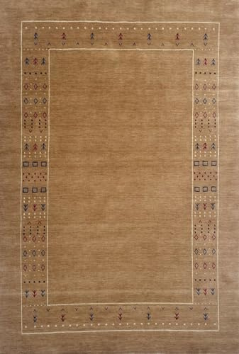WAWA TEPPICH Handgewebter Wollteppich Gold 200 x 300 cm | Naturwollteppich aus indischer Handarbeit mit charaktervoller Webstruktur