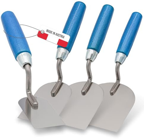 WERKFIT Profi Gipserkelle aus Edelstahl Set - Gipserspachtel Rostfrei - Maurerkelle mit Holzgriff - Stukkateurkelle Made in Österreich (40+60+80+100)