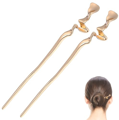 CLISPEED 2pièces Épingle Cheveux Chinoise Vintage Métal Doré Design Géométrique Irrégulier Et Tordu Accessoire Chic Pour Femmes Baguettes Pour Chignons Élégants