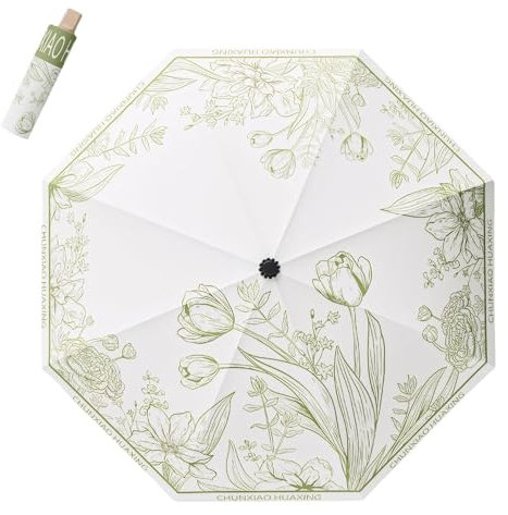 Meichoon Paraguas UPF50 Protección UV Portátil Ligero Impermeable Doble Capa Parasol Diseño Mejorado a Prueba de Viento Flor Clásica Retro Estilo Vintage para Mujeres Viajes y Uso Diario