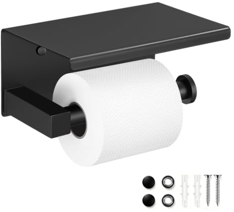 TURS Mattschwarz Toilettenpapierhalter mit Ablage SUS304 Edelstahl | Wandhalterung Papierhalter im modernen Stil Versteckte Schraubenmontage Klopapierhalter Toilettenpapierhalter mit Handyablage