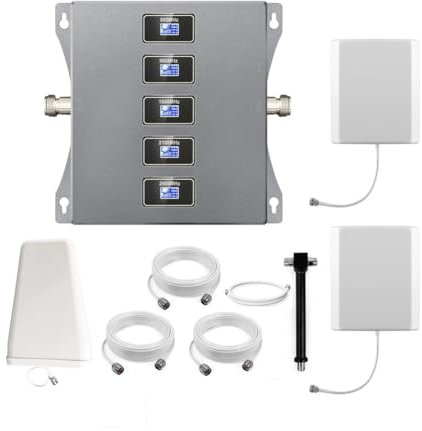 KKBSTR Amplificatore 4G 5G Amplificatore Segnale Cellulare, 5 Bande 800/900/1800/2100/2600MHz, Due Antenne Interne