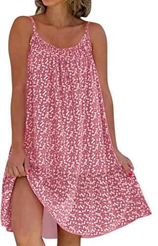 Robe à Bretelles Femme Ete Fleurie Ete Sexy de Plage De Mode Col en U Florale d'été Courte et Ample Dress sans Manches à Fines Bretelles Décontractée Lâche Courte