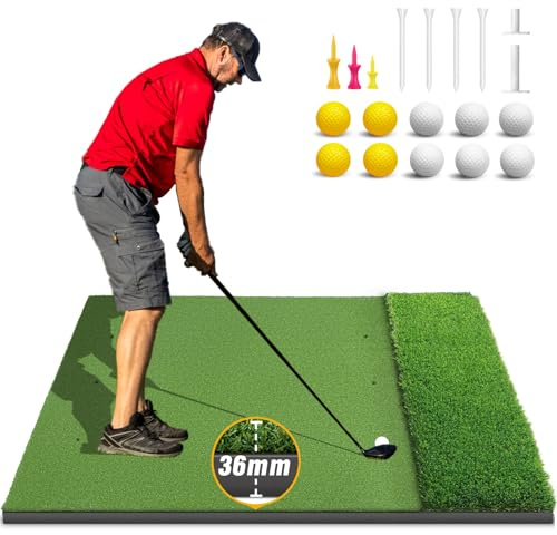 Joloofu Dual-Turf Golf Mat 36MM: 5x4ft Heavy-Duty Golf Hitting Mats Practice Indoor, High-Density Artificial Turf Training Matt for Garage Simulator Chipping Driving Swing, Ideal Gifts for Men Dad
