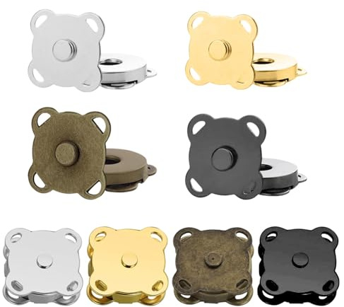8 Sets Magnetic Bag Clasps, Sew On Magnetic Buttons for Clothes Bags | 4 Colour 15mm Magnetic Press Stud Snap Fasteners Closures for Bags, Purses, Wallets, Leather Bags, DIY Craft
