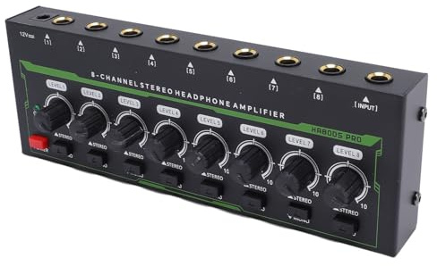 Locadence Amplificatore per Cuffie 8 Canali, Interfaccia 6,35mm Amplificatore per Cuffie Stereo con Controllo del Volume Indipendentes Luce RGB per Studi Registrazione Mixer Audio