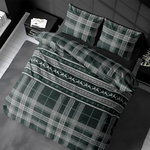 Traumschlaf Flanell Bettwäsche Hirsche im klassischen Karodesign aus 100% Baumwolle 135x200 cm + 80x80 cm