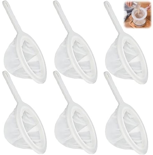 Hiacinto Fine Sieve - Pack of 6 Ultra Fine Nylon Fine Strainer Kitchen with Handle, Includes 80/100/120/200/300/400 Mesh Fine Sieves with Hooks for Juice, Soy Milk, Wine & Coffee
