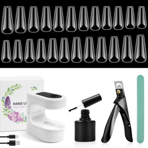BUTBU Nail Tips and Glue Gel Kit, Gel x Nail Extension Kit, 240PCS Clear Fake Nails with UV LED Lamp, Acrylic Clipper, Art Tools for DIY Manicure
