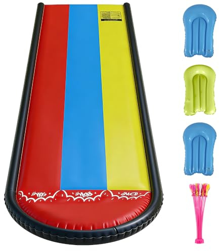 Slip and Slide Water Slide for Kids, 548cm x 210cm Triple Lawn Water Slide for Garden with 3 Bodyboards and Sprinkler WaterSlide Mat Waterslides Outdoor Toys for Kids Adults Fun Backyard Outdoor