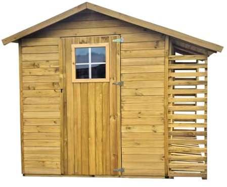 4iQ Holz-Gerätehaus Tim mit Holzschuppen, Imprägniertes Kiefernholz, 231x181x210 cm, 4,18 m², 12 mm Wandstärke, mit Tür, Plexiglasfenster, Dachpappe und Fußboden