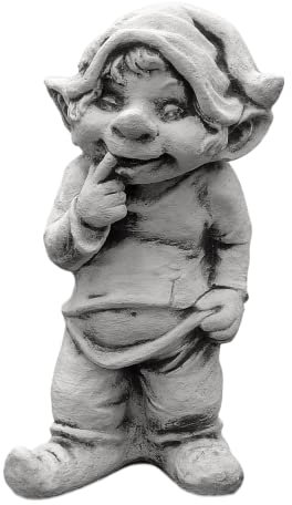 gartendekoparadies.de Gnom der Helfer, Steinfigur Wichtel, H. 40 cm, 12 kg, Grau, frostsicher aus Steinguss für Außenbereich