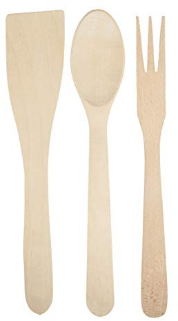 Rayher 62862505 set di posate in legno naturale, 30 cm, larghezza 2,8-5,8 cm, 3 pezzi composti da forchettone, cucchiaio e spatola, da decorare e personalizzare