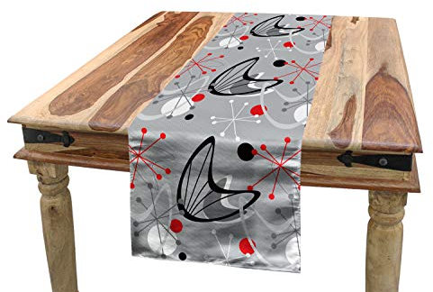 ABAKUHAUS Mitte des Jahrhunderts Tischläufer, Atomic 50er Jahre Design-, Esszimmer Küche Rechteckiger Dekorativer Tischläufer, 40 x 180 cm, Schwarz Grau Rot