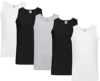 Fruit of the Loom 5-Pack Athletic Mens Canotta, Multicolore (White/Black/Heather Grey 30/36/94), Large (Pacco da 5) Uomo