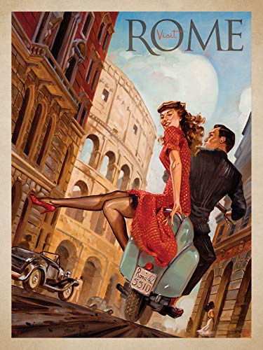 ELITEPRINT Poster Visit Rom, Art Deco, Vintage-Stil, italienisches Reiseposter, Nachdruck, A3 klassisch, auf 250 g/m² Druckmaterial