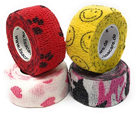 Pansement auto-adhésif LisaCare - plâtre élastique, imperméable, repoussant la poussière, la graisse et la saleté - coloré avec des motifs - 4 rouleaux de 2,5cm x 4,5m (2,5cm, fille)