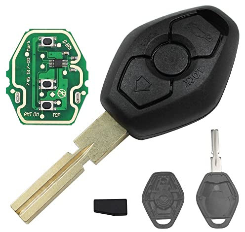 Autoschlüssel Funk Fernbedienung Austausch Gehäuse mit 3 Tasten + HU58 Rohling + Platine Sender + Batterie + Transponder kompatibel für BMW E46 E83 E52 E85 E86 E39 E61 E60 E53